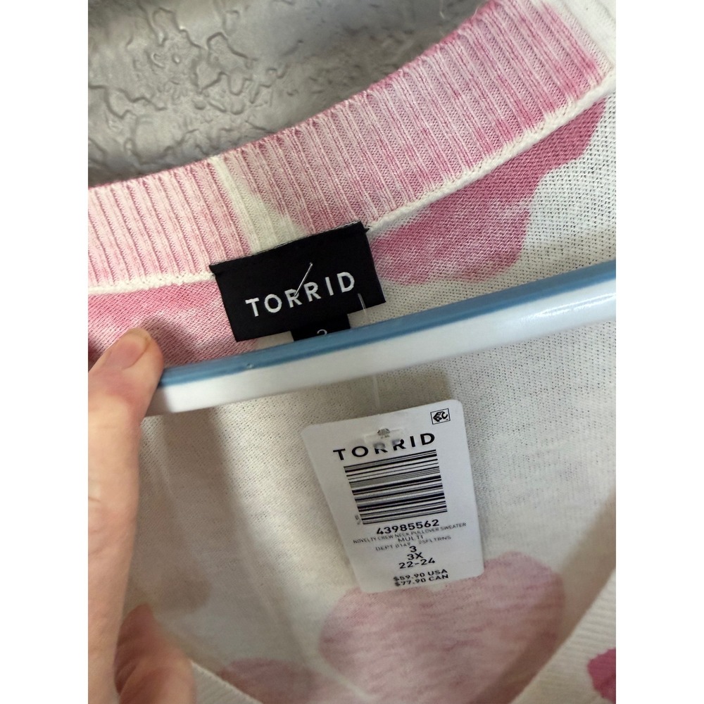 NWT Torrid Pink Floral V-Neck Pullover Sweater SZ 3 Cotton Blend Lightweight - Picture 4 of 10